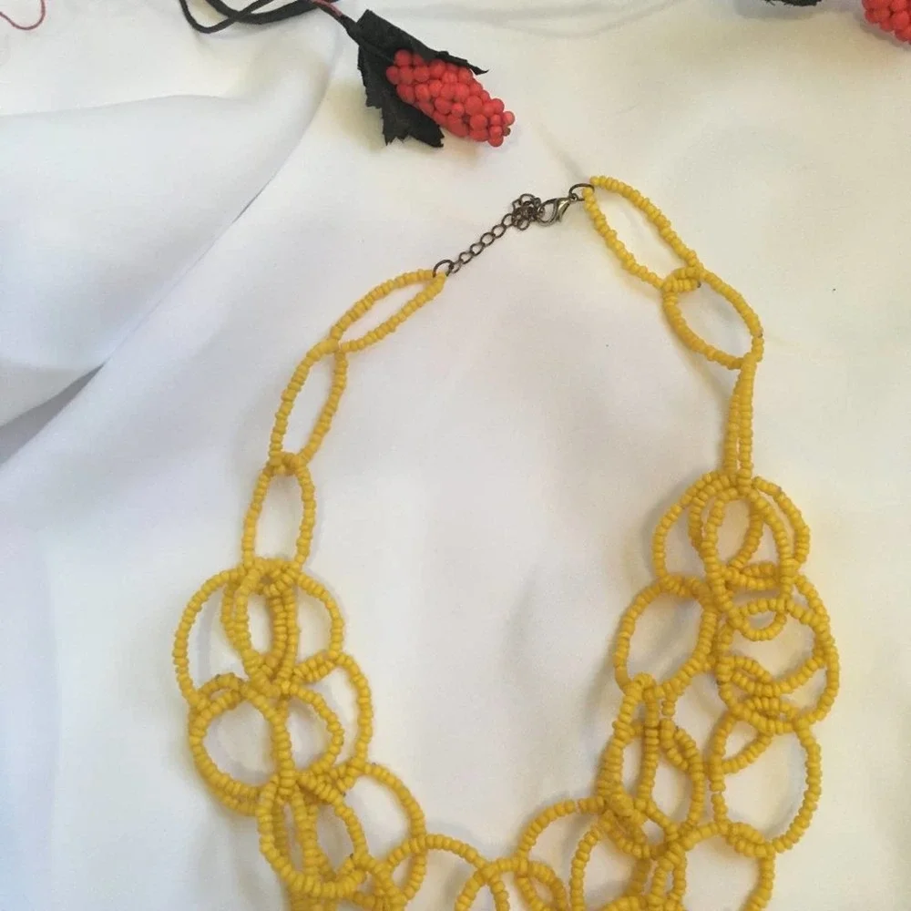 Yellow Seed Bead Chain necklace Earrings Set